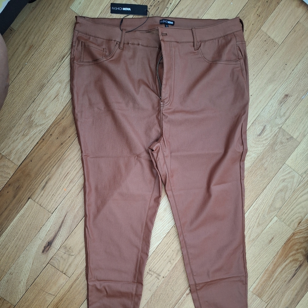 NEW- Fashion Nova Faux Leather Pants - Brown 3x